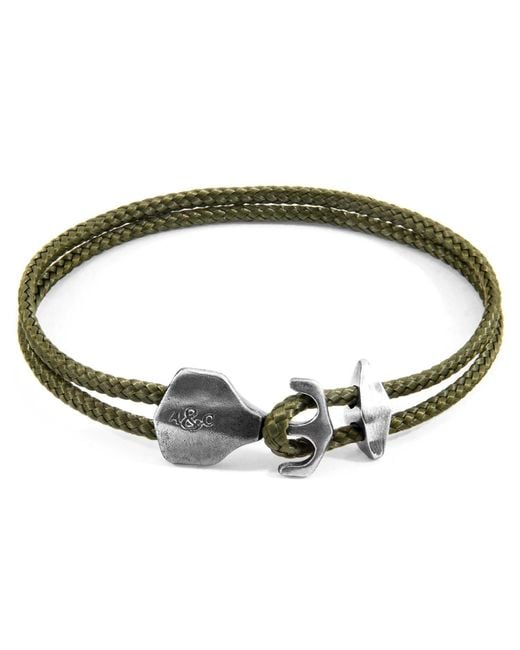 Anchor and Crew Khaki Green Delta Anchor Silver & Rope Bracelet for men
