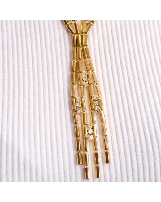 Caramel Vintage Jewellery Metallic Crystal Bar Lariat Necklace