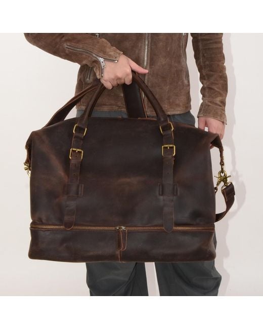 Touri Brown Genuine Leather Holdall Weekender With Extra Compartment for men