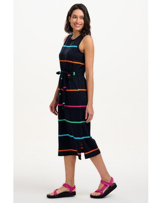 Sugarhill Black Rory Racer Jersey Midi Dress Spaced Eighties Stripe