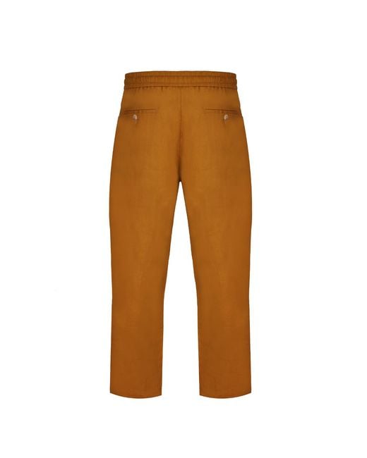 DAVID WEJ Brown Hugo Linen Drawstring Trouser for men
