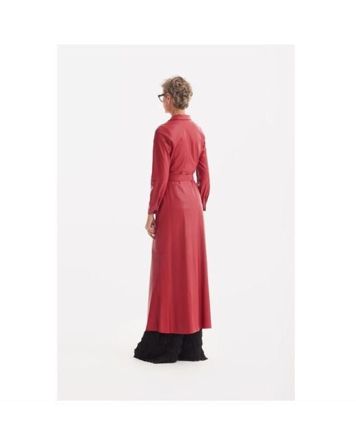Julia Allert Red Long Button-Up Eco-Leather Trench