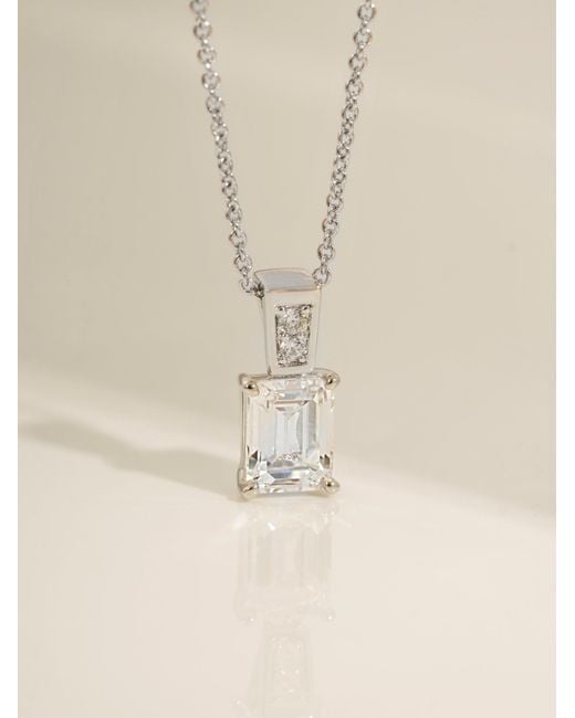 Diamonbliss Metallic Embellished With Swarovski Plated Emerald Cut Solitaire Drop Pendant Necklace, One And Half Carats