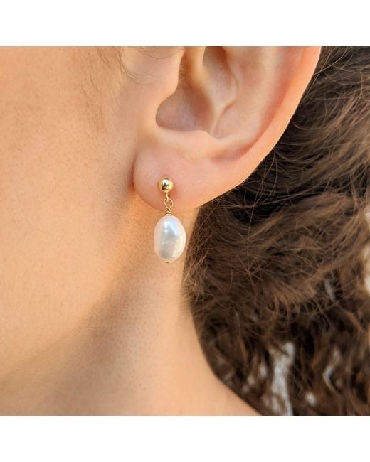 Kiri & Belle White Elodie Baroque Pearl Ball Stud Drop Sterling Earrings