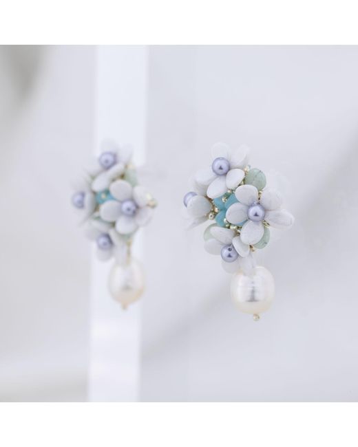 Oana Savu Blue Bridal Earrings Bride Flower Sterling Ear Studs