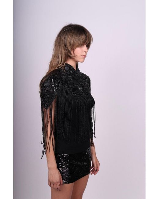 Any Old Iron Black Beaded Button Shrug