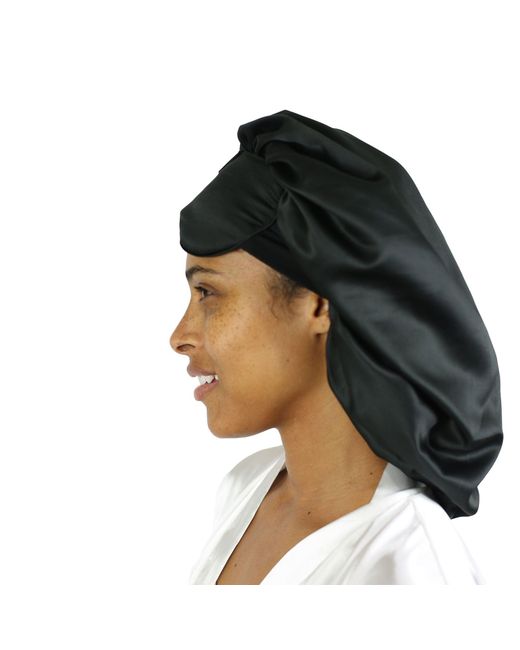 St Cayman Black Ibonnet Adjustable Satin Hair Bonnet Eye Mask With Gel Insert