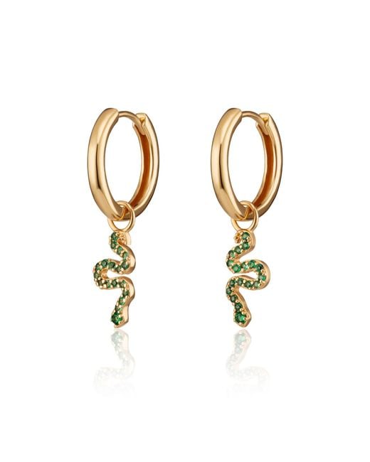 Scream Pretty Metallic Emerald Snake Charm Hoop Earrings
