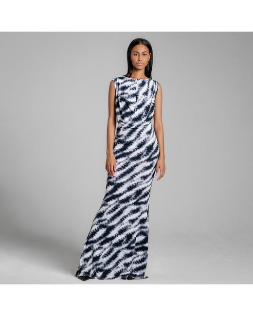 Imaatu Blue Oshun Dress Ink Monochrome Sculpting Elastic Cotton Jersey Waterfall Drape Maxi