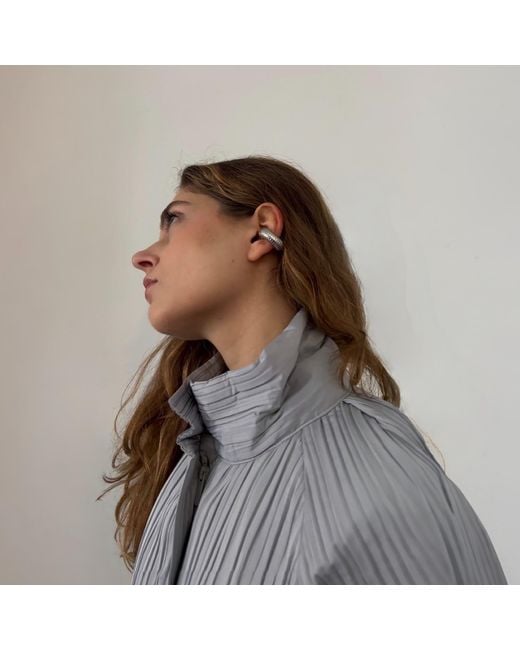 London Atelier Byproduct Gray C Shaped Hoop Ridged Clip Earrings