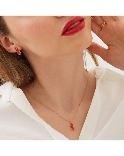 Spero London White Molten Dripping Coral & Amber Sterling Plated Earring
