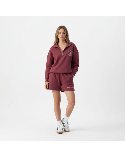 Mimhi Maison Red Oversized Half-Zip Sweatshirt & Shorts Set – Burgundy