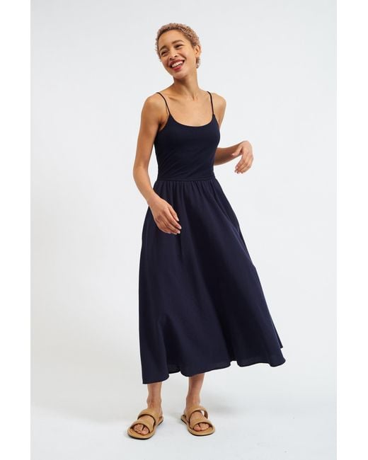 Louche Blue Soumia Jersey Bodice And Recycled Cotton Skirt Midaxi Dress