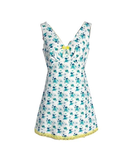 Couture to Your Door Blue Mini Floral Babydoll Mod Dress