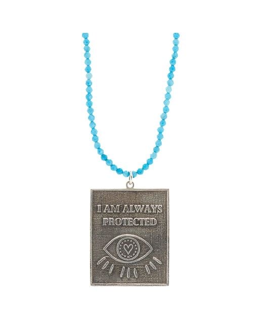 Ebru Jewelry Metallic Sterling I Am Always Protected Pendant Stone Beaded Necklace