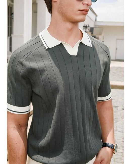 Vayla Green Open Collar Relaxed Fit Breathable Polo Shirt for men
