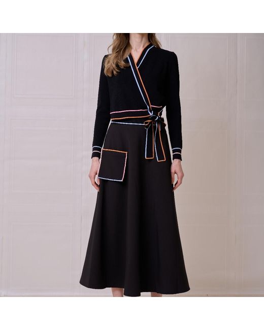 Roch Perel Black Coloured Trim Wrap Sweater