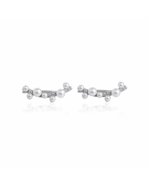 Angel Barocco Metallic Minimalist Freshwater Pearl Climber Earrings