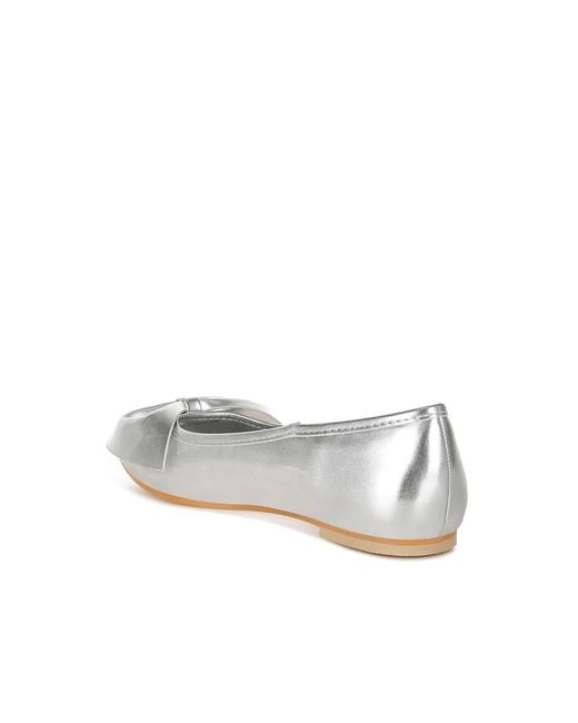 Rag & Co White Bromelia Metallic Pleather Bow Ballerinas