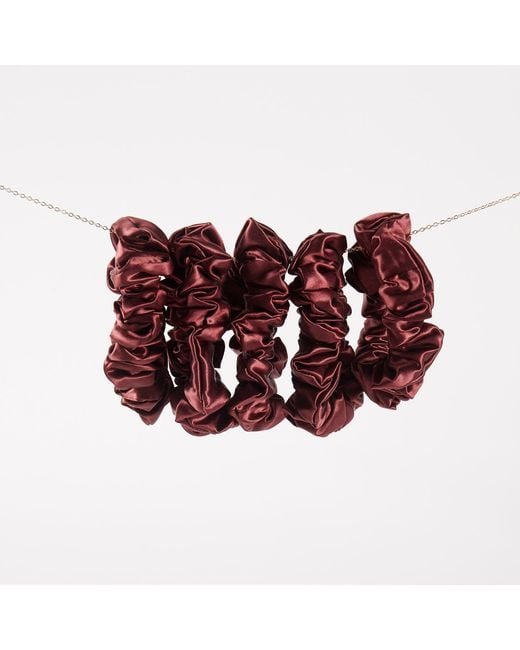 Soft Strokes Silk Red Pure Mulberry Silk Mini Scrunchie Set Of Five