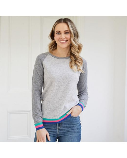 Cove Gray Carmen Cashmere Jumper With Neon Stripes