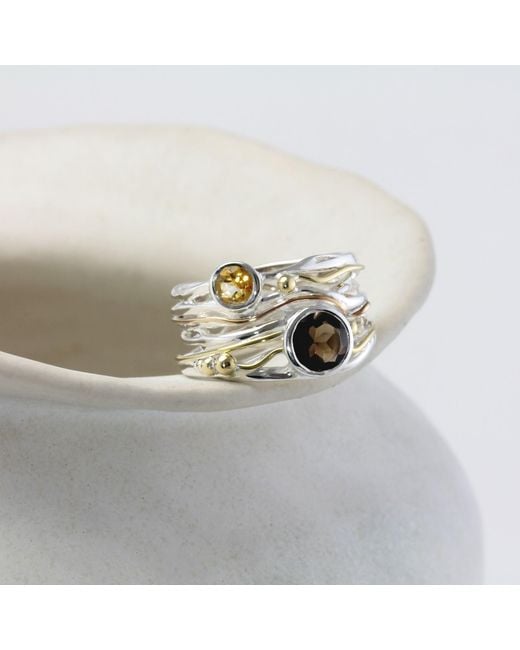 Isla Silver White Smoky Quartz & Citrine Statement Ring
