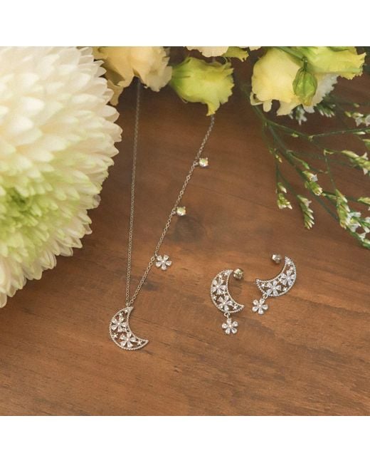 Luna Charles Metallic Flora Flower Moon Pendant Necklace