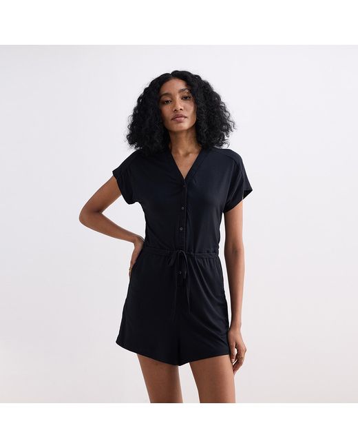 REISTOR Black V Neck Drawstring Knit Romper