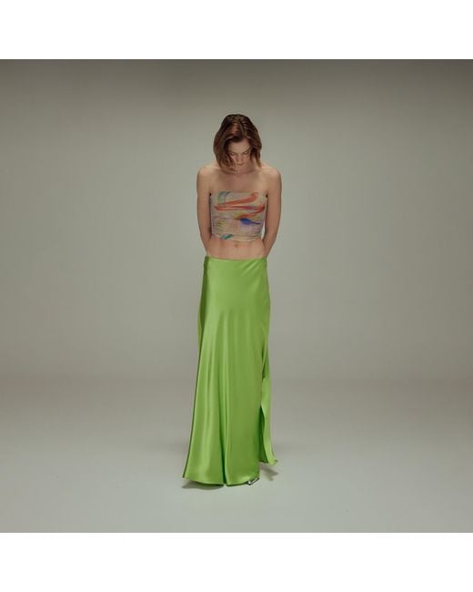 Audrey Vallens Green Venus Satin Maxi Skirt