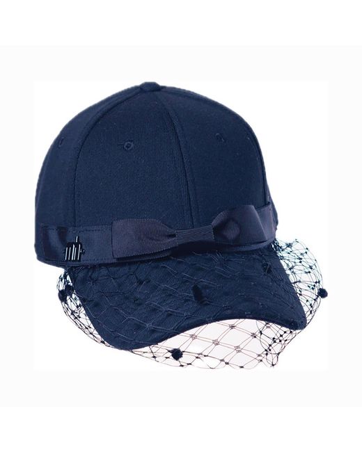Misa Harada Millinery Blue Gigi Veiled Baseball Cap