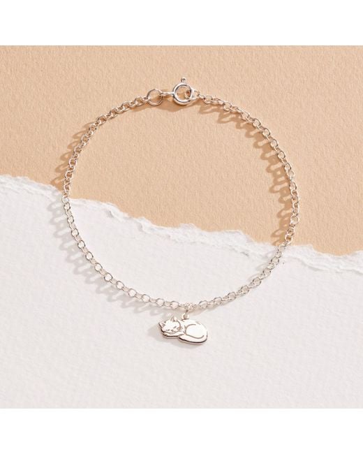 Posh Totty Designs Metallic Sterling Sleeping Cat Dinky Charm Bracelet