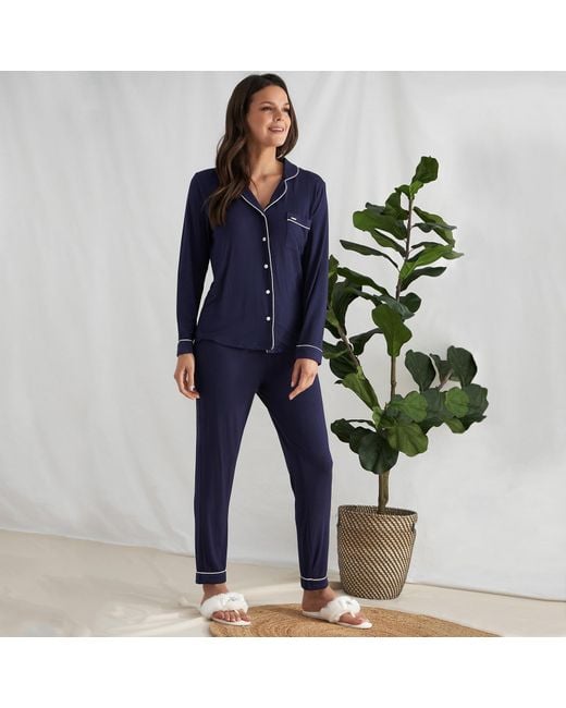 Pretty You London Blue Bamboo Long Sleeved Trouser Pyjama Set