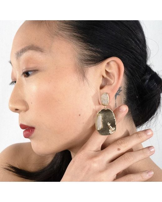 Rare Matters Jewelry Metallic Clear Quartz Drop Earrings