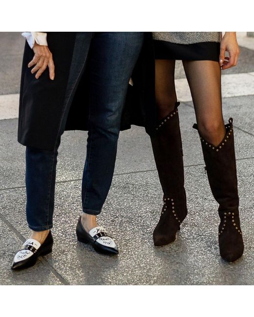 Beautiisoles by Robyn Shreiber Made in Italy Brown Vanesa Suede Tall Low Heel Boot Comfortable With Studs For Dressy Work & Evening