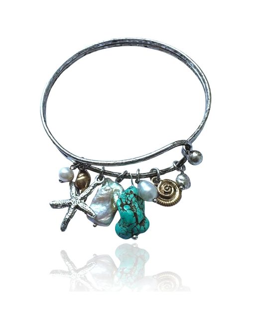 Rare Matters Jewelry Blue Ocean Treasures & Freshwater Pearl Charm Bangle