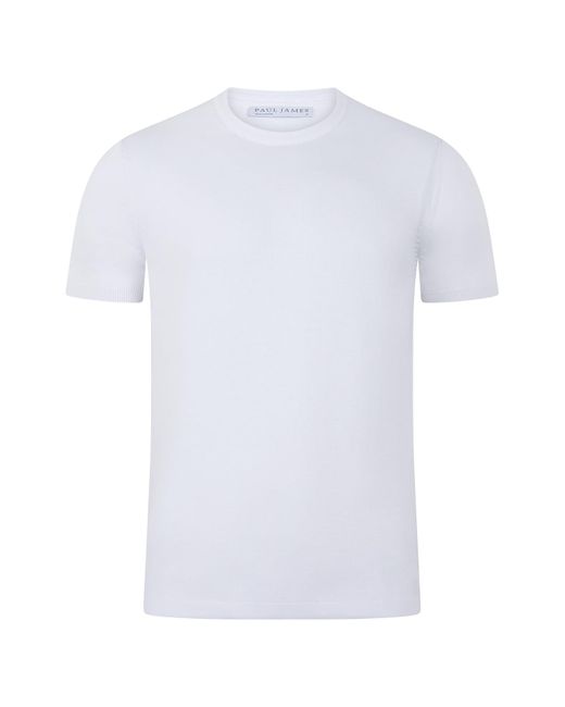 Paul James Knitwear White Midweight Julius Cotton Knitted T-Shirt for men