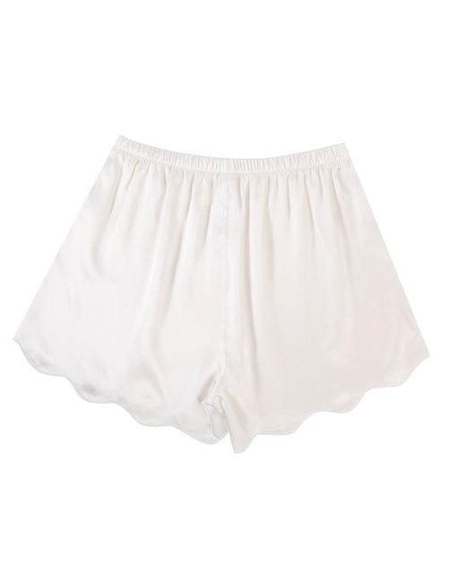 Soft Strokes Silk White Pure Silk Pearl Scallop Edged Shorts