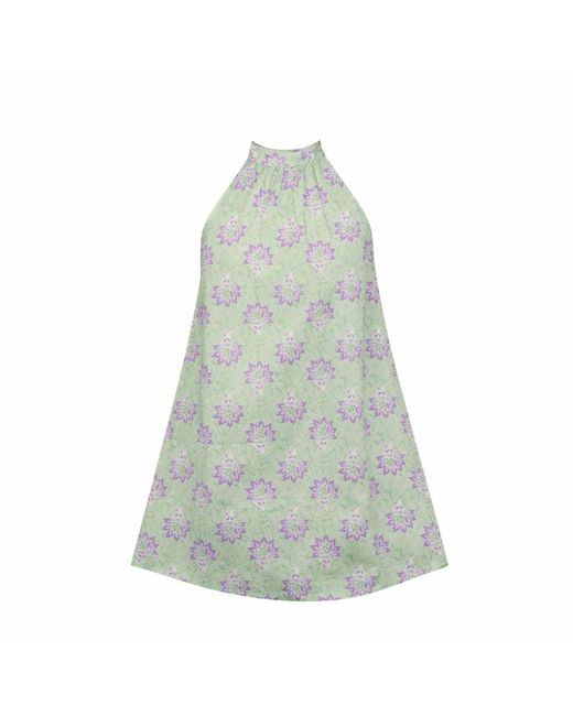 House of Gl Blue Lyra Cotton Mock Neck Sleeveless Dress With Pockets