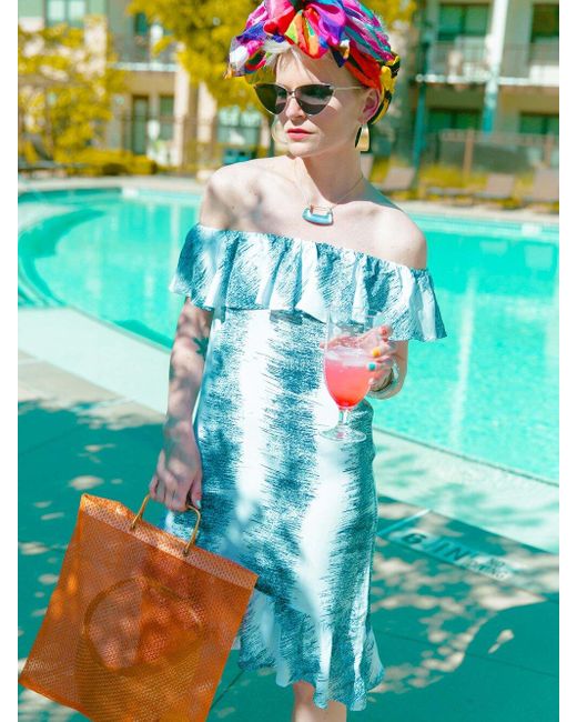 blonde gone rogue Blue Summer Escape Dress With Ruffles In Print