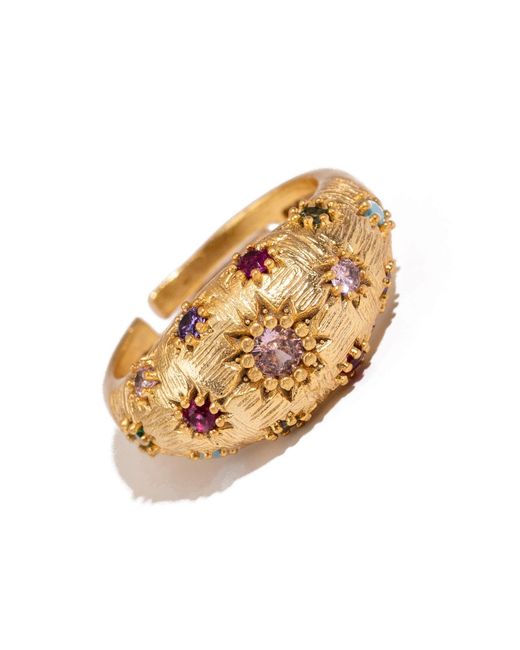 Ebru Jewelry Natural Golden Sunburst Multi Gemstone Adjustable Ring