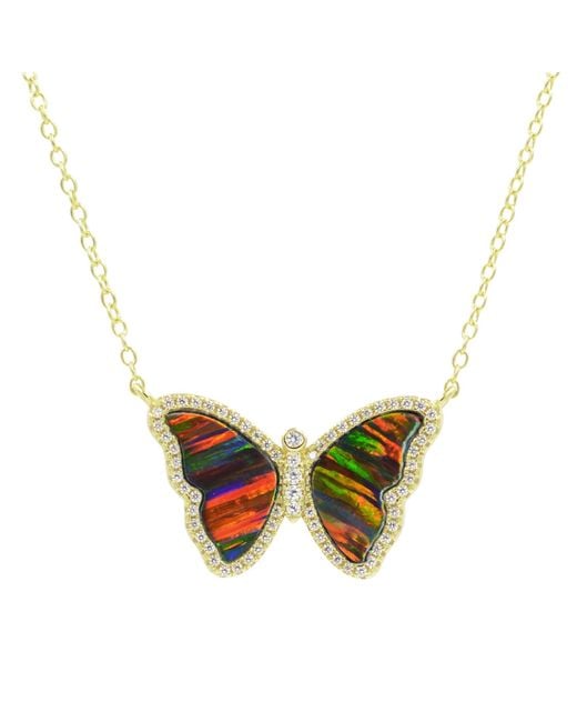 KAMARIA Pink Opal Butterfly Necklace With Stripes