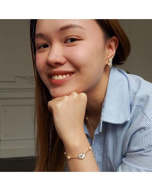Grosse Metallic Crystal & Pearls Bracelet, Series Blanc Camelia