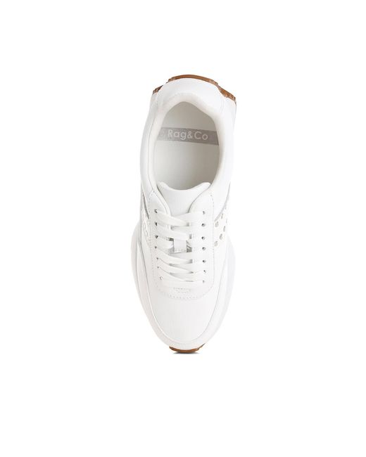 Rag & Co White Athion Studded Real Leather Sneakers