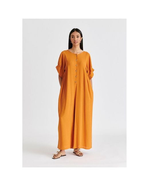 Paisie Orange Relaxed Fit Wide Leg Jumpsuit With Belt