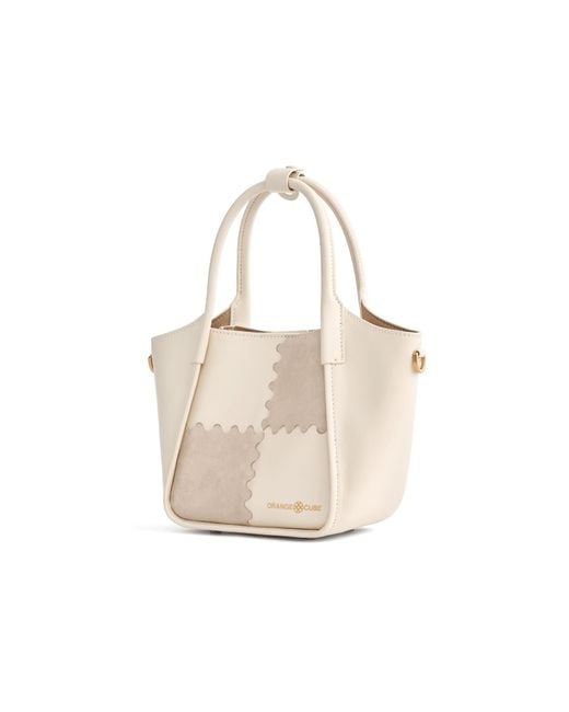 Orange Cube White Square Stitch Basket Bag