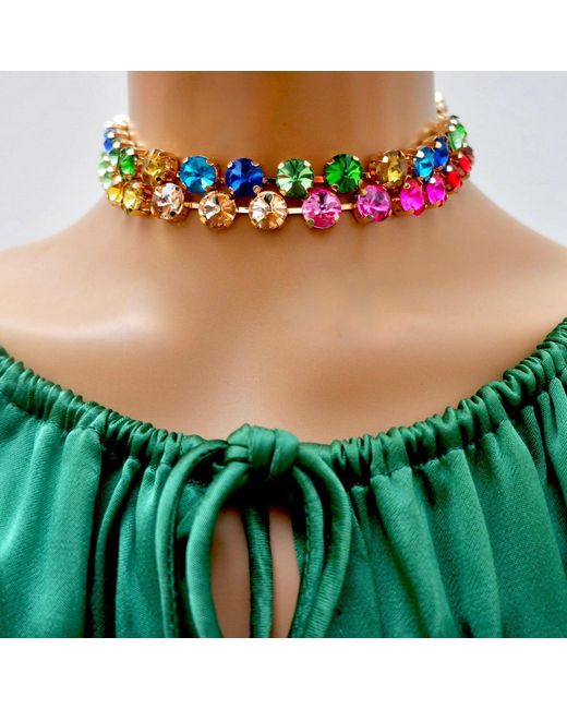 Persia Dona Jewelry Green Chunky Crystal Choker Necklace