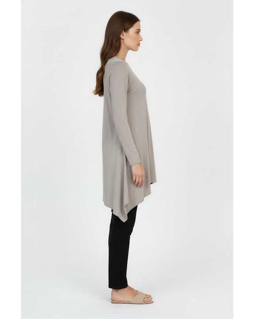 Conquista Gray Asymmetric Longline Top With Modern Single-Button Detail