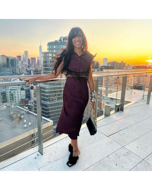L2R THE LABEL Purple Burgundy Satin Amal Slip Skirt