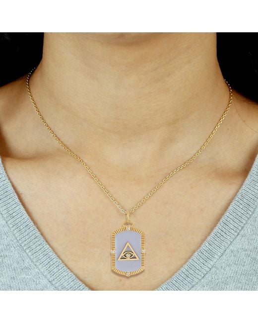 Artisan Blue Triangle Evil Eye Gemstone Diamond In 14k Yellow Gold Charm Pendant