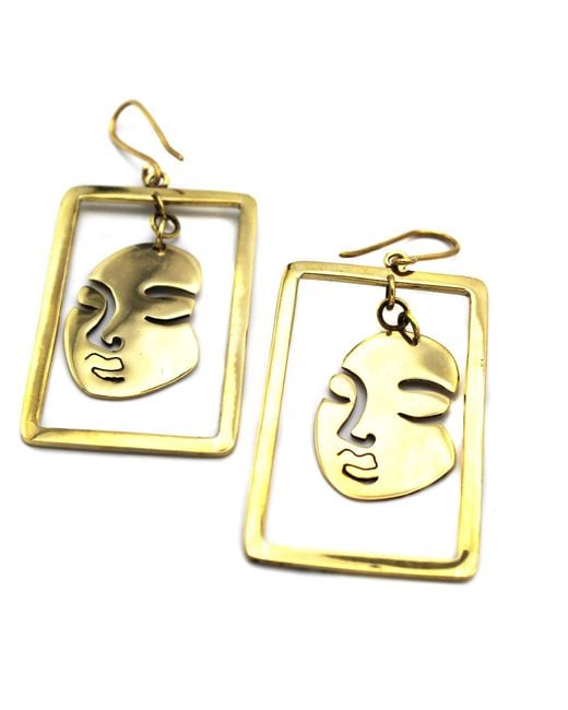 Lala Salama Metallic Rectangle Portrait Earrings